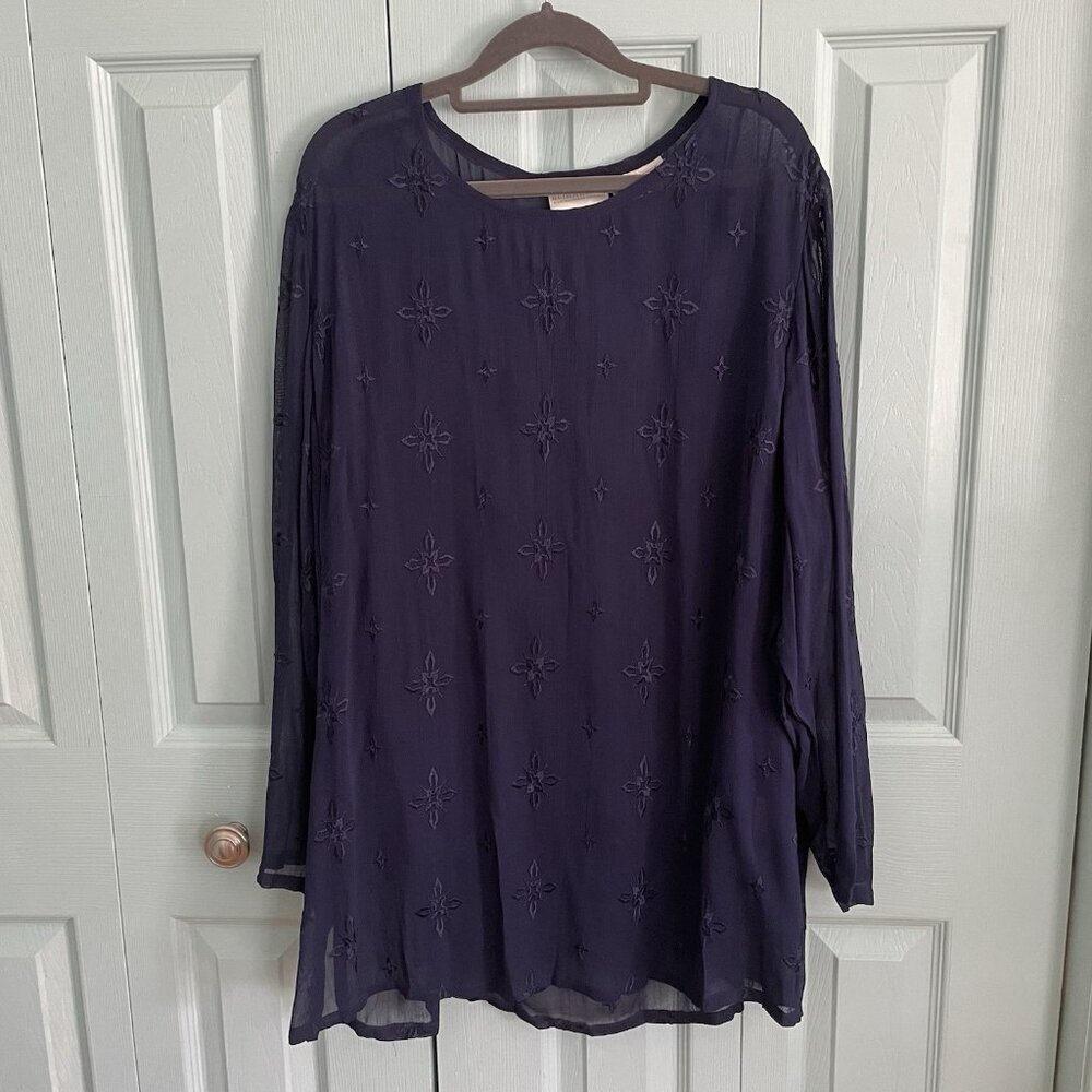 Elisabeth Navy Embroidered Semi Sheer Long Sleeve‎ Tunic Blouse 18 Whimsigoth